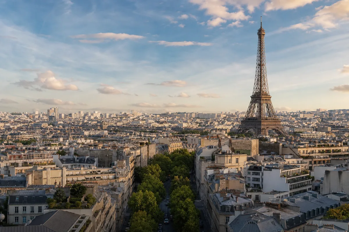 Eiffel Tower above the Paris cityscape